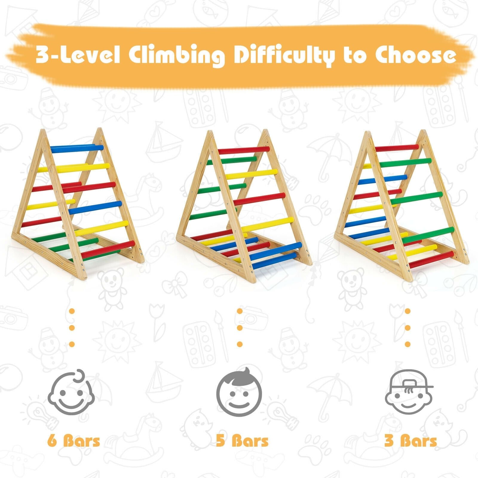 Climbing Triangle Ladder with 3 Levels for Kids, Multicolor Climbers & Slides   at Gallery Canada