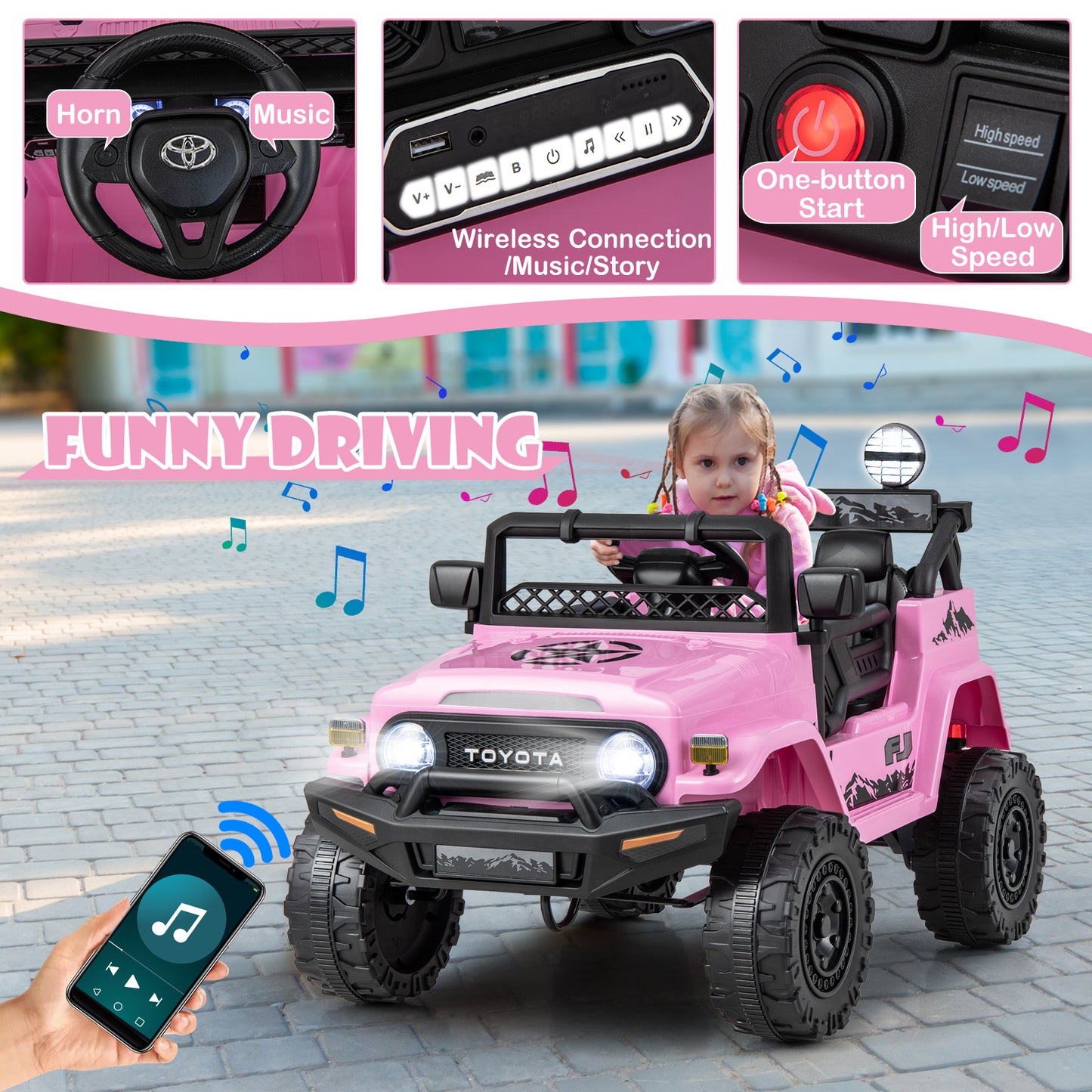 12V 7Ah Licensed Toyota FJ Cruiser Electric Car with Remote Control, Pink Powered Ride On Toys   at Gallery Canada