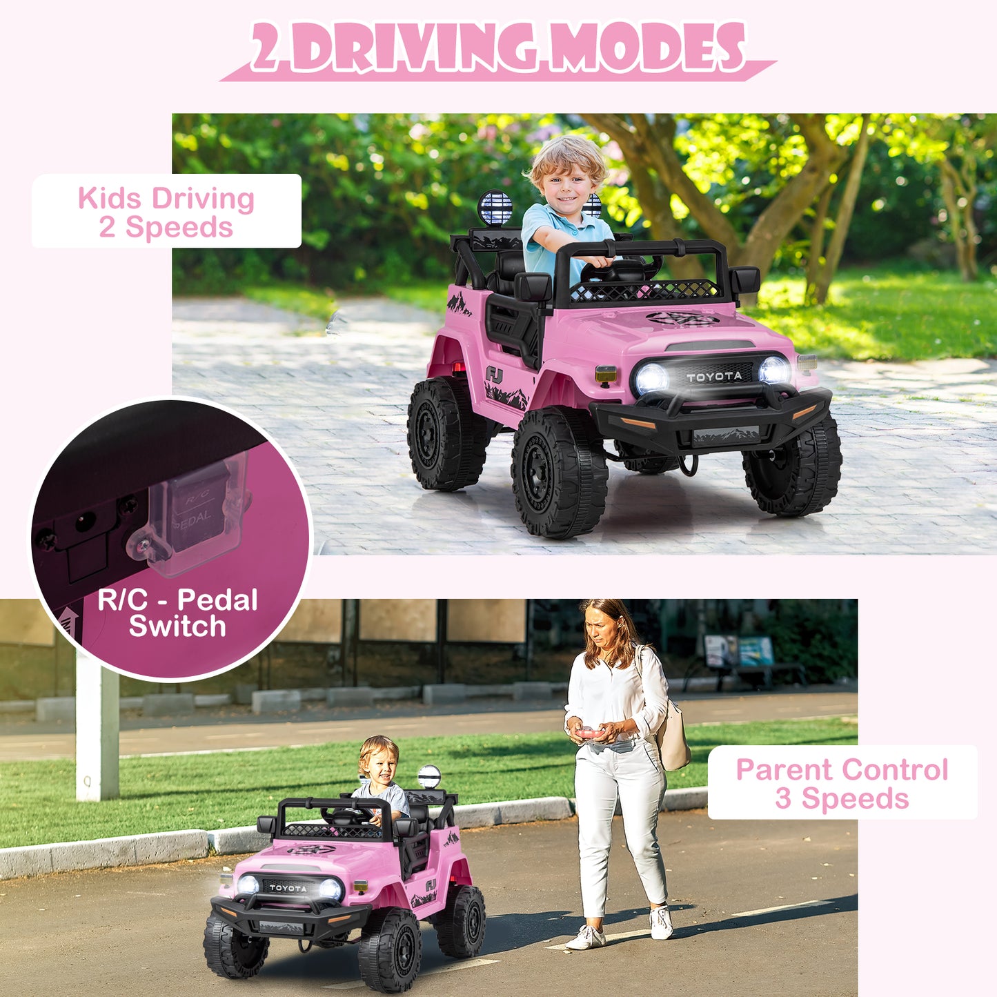 12V 7Ah Licensed Toyota FJ Cruiser Electric Car with Remote Control, Pink Powered Ride On Toys   at Gallery Canada