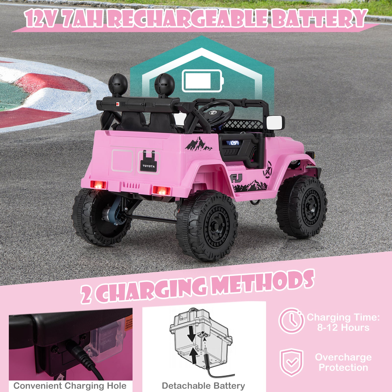 12V 7Ah Licensed Toyota FJ Cruiser Electric Car with Remote Control, Pink Powered Ride On Toys   at Gallery Canada