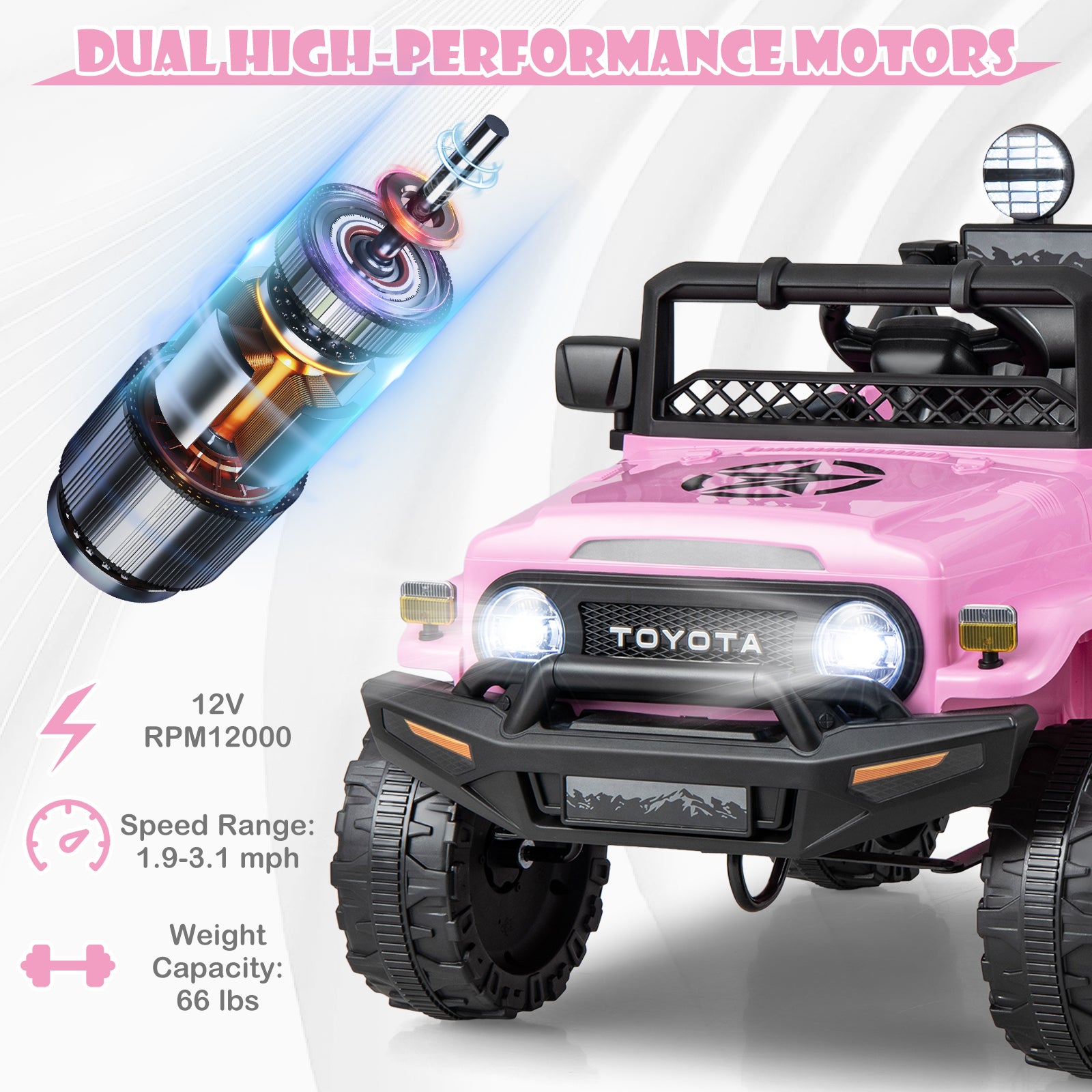 12V 7Ah Licensed Toyota FJ Cruiser Electric Car with Remote Control, Pink Powered Ride On Toys   at Gallery Canada