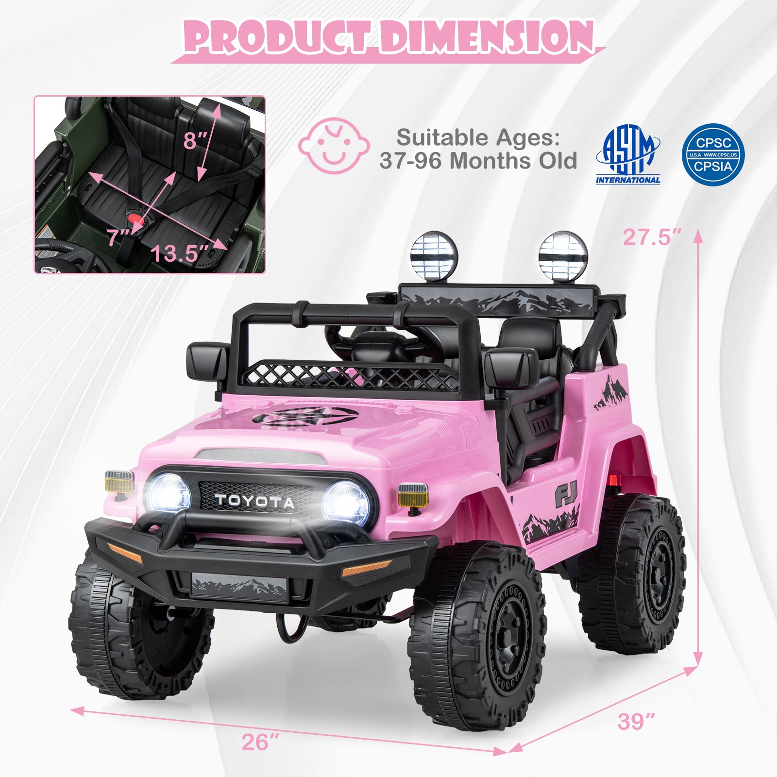 12V 7Ah Licensed Toyota FJ Cruiser Electric Car with Remote Control, Pink Powered Ride On Toys   at Gallery Canada