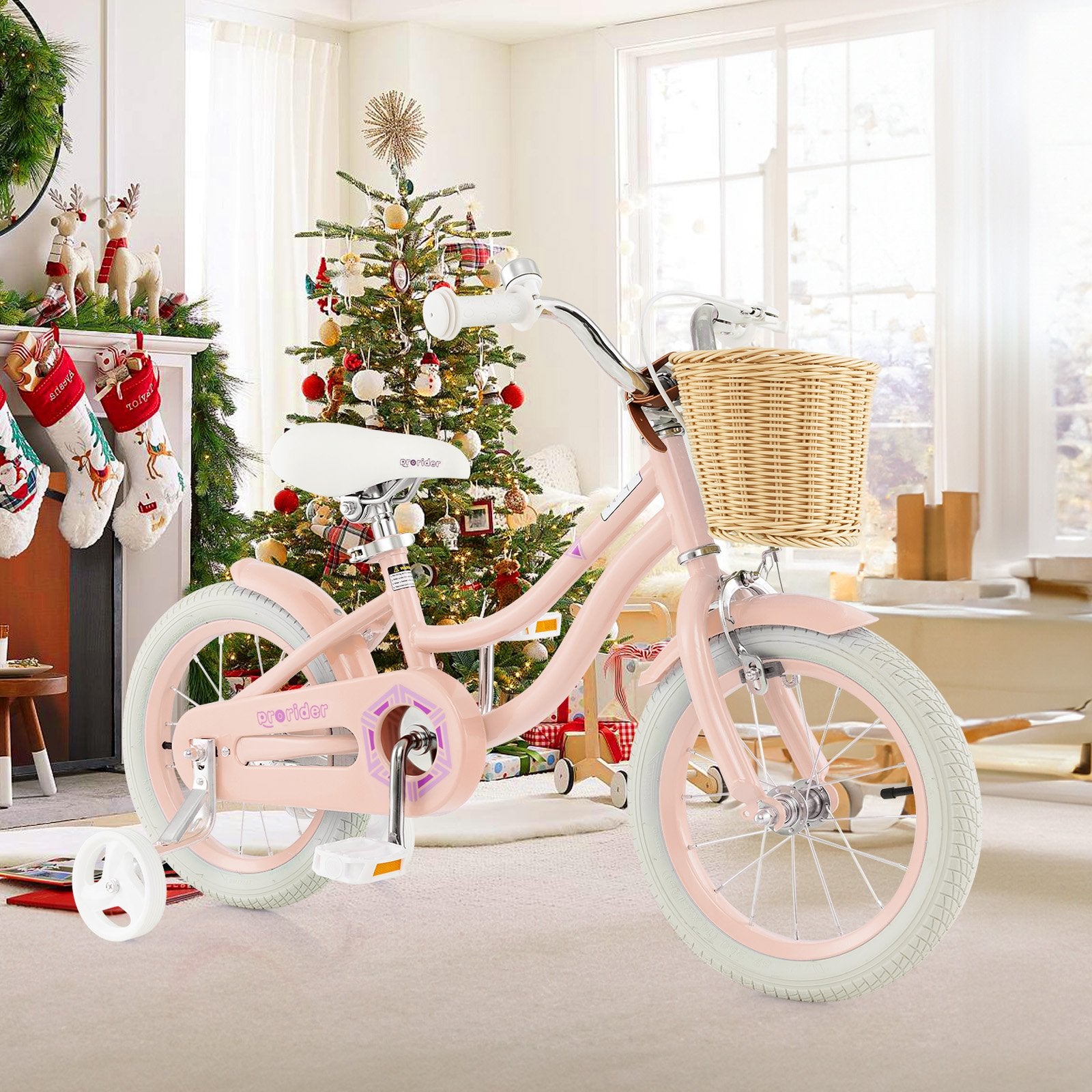 14-Inch Kids Bike with Training Wheels and Adjustable Handlebar Seat, Pink Kids Bike   at Gallery Canada