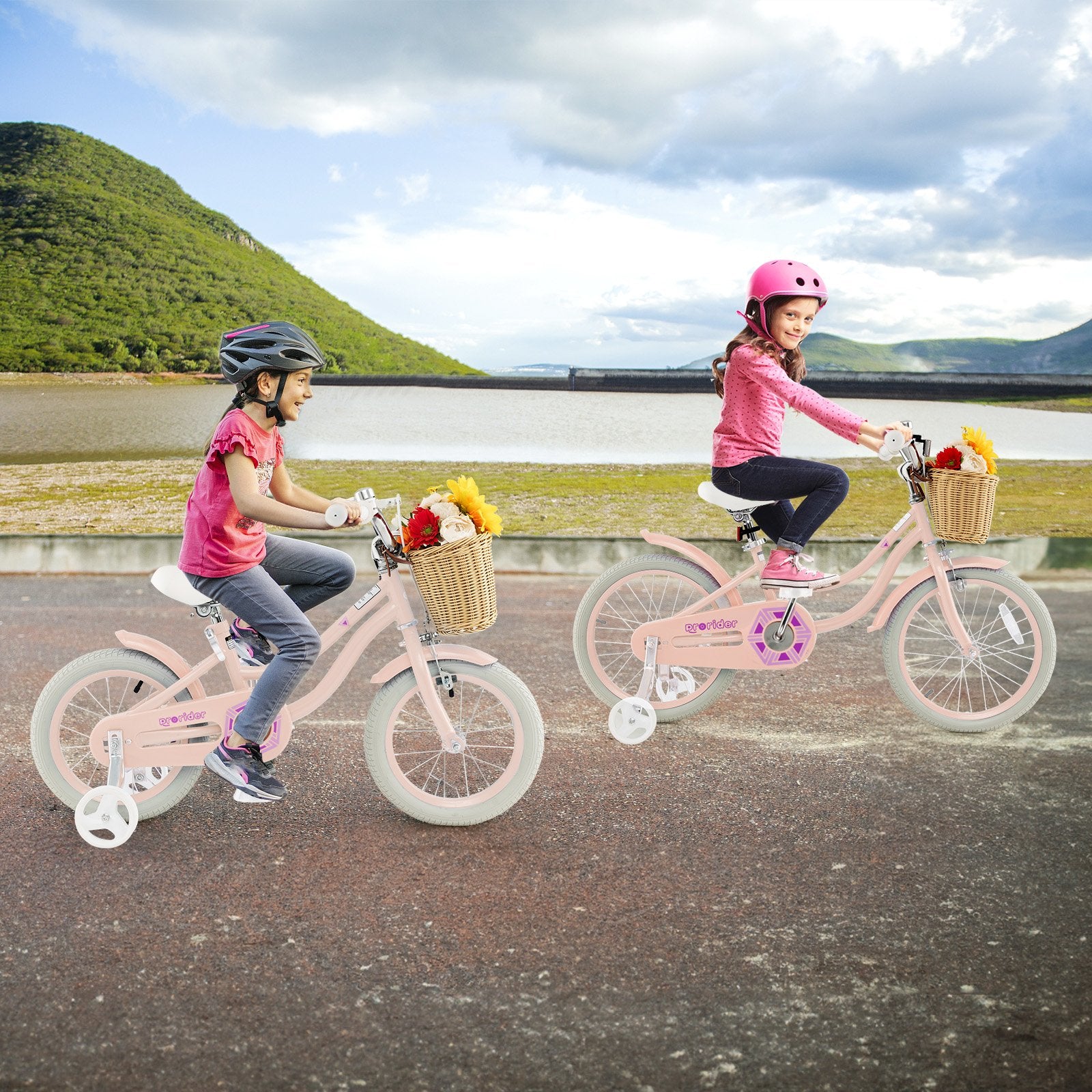 14-Inch Kids Bike with Training Wheels and Adjustable Handlebar Seat, Pink Kids Bike   at Gallery Canada