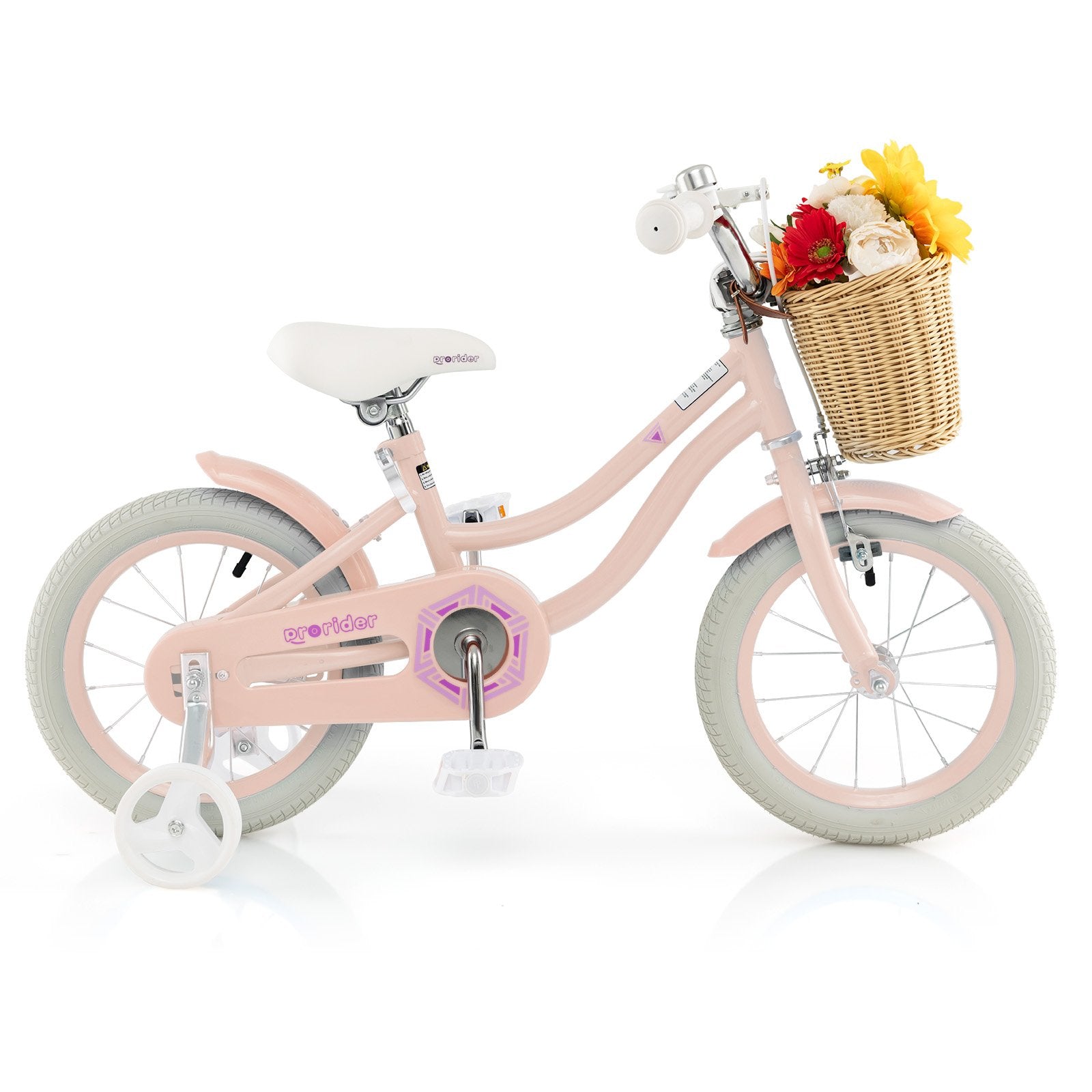 14-Inch Kids Bike with Training Wheels and Adjustable Handlebar Seat, Pink Kids Bike   at Gallery Canada