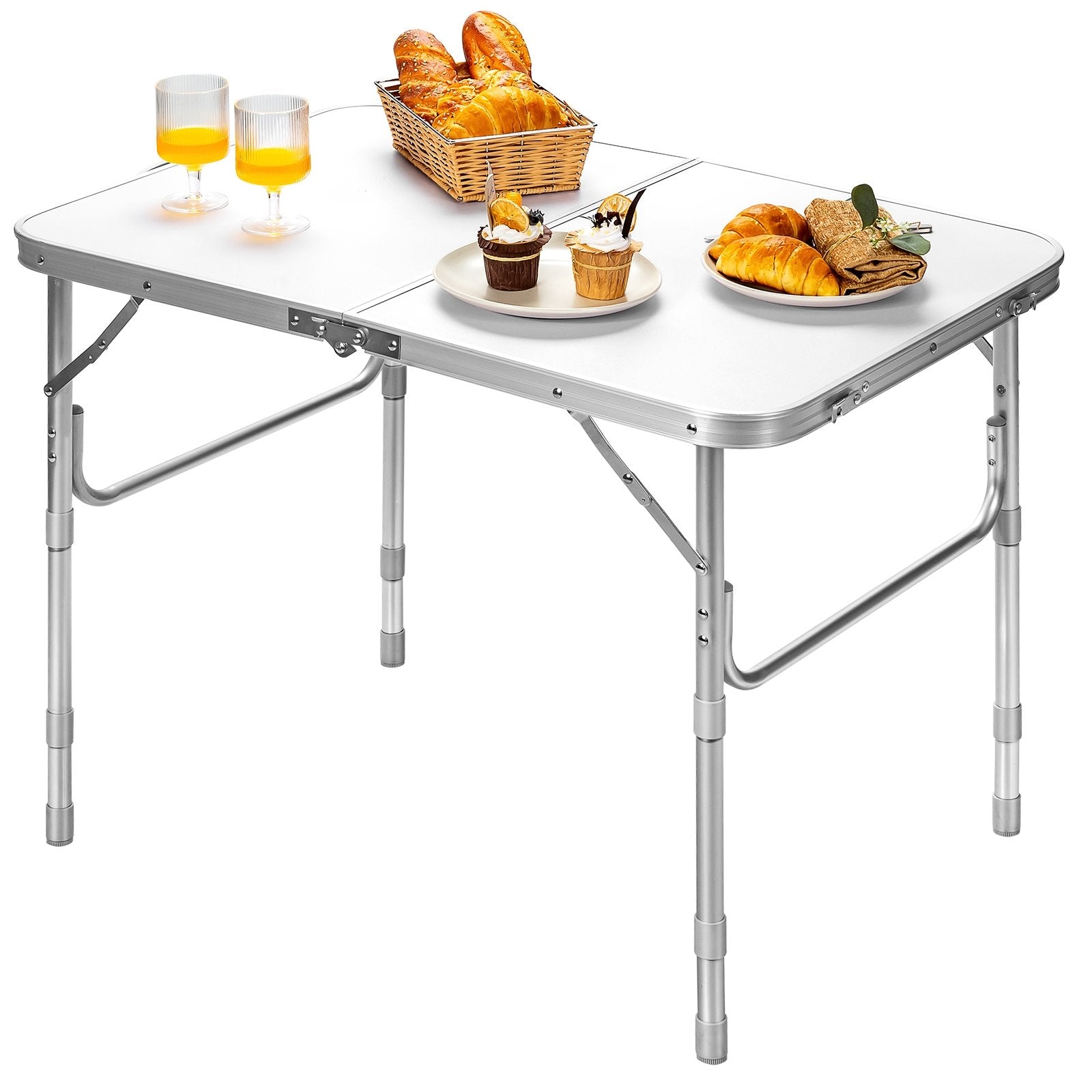 Adjustable Portable Aluminum Patio Folding Camping Table for Outdoor and Indoor, Silver - Gallery Canada