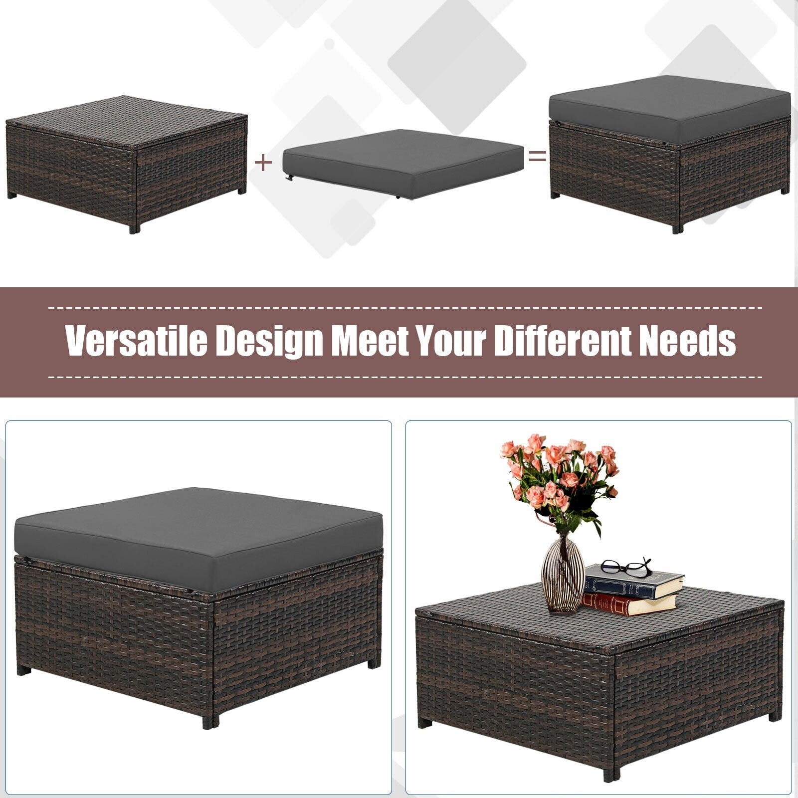 5 Pieces Patio Cushioned Rattan Furniture Set, Gray Outdoor Sectionals at Gallery Canada
