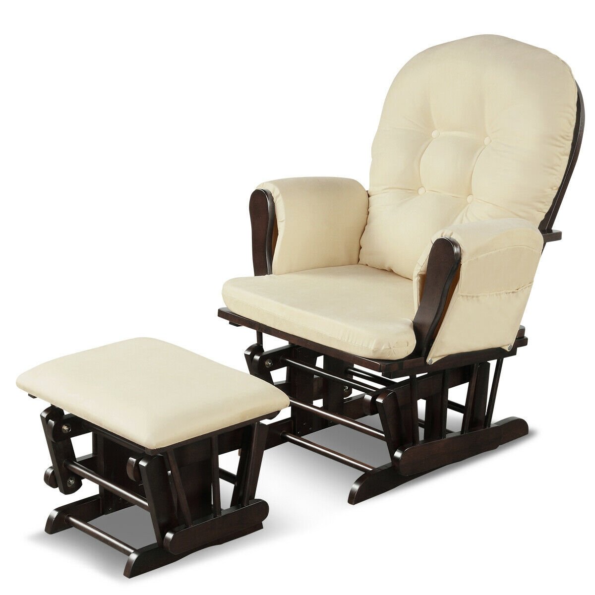 Wood Glider and Ottoman Set with Padded Armrests and Detachable Cushion, Beige Recliners   at Gallery Canada