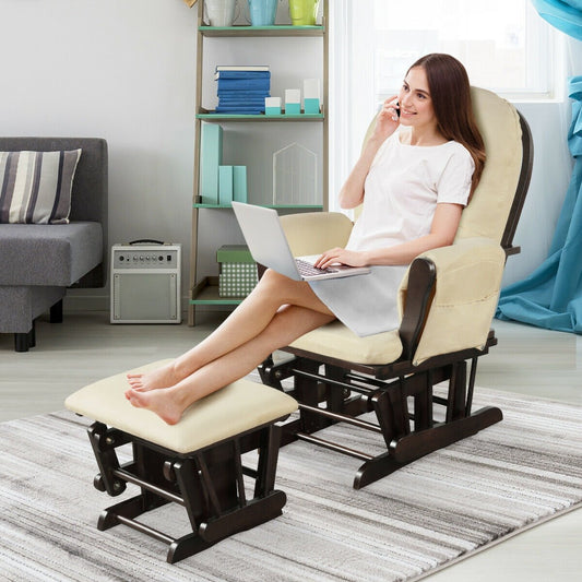 Wood Glider and Ottoman Set with Padded Armrests and Detachable Cushion, Beige Recliners   at Gallery Canada