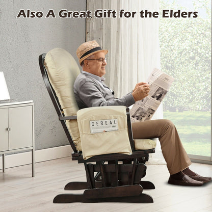 Wood Glider and Ottoman Set with Padded Armrests and Detachable Cushion, Beige Recliners   at Gallery Canada