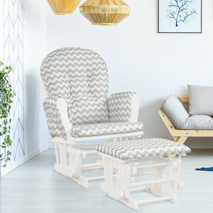 Wood Glider and Ottoman Set with Padded Armrests and Detachable Cushion-Gray and White, White Recliners   at Gallery Canada