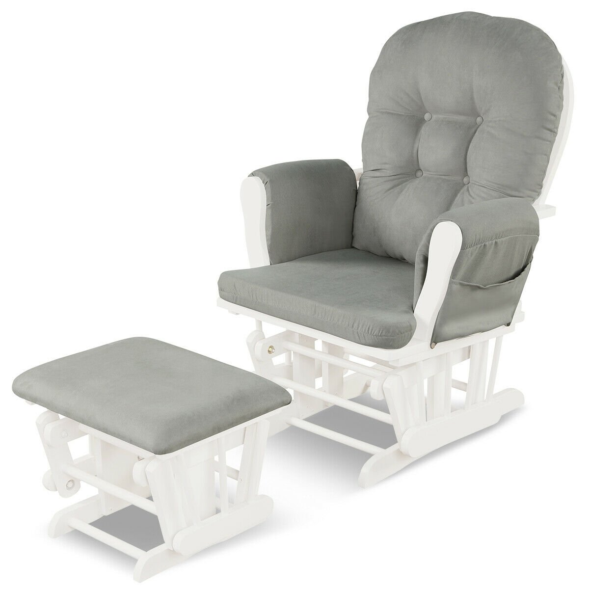 Wood Glider and Ottoman Set with Padded Armrests and Detachable Cushion, Light Gray - Gallery Canada