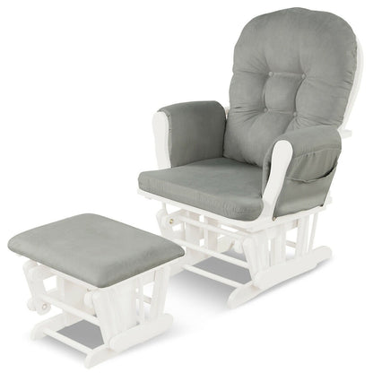 Wood Glider and Ottoman Set with Padded Armrests and Detachable Cushion, Light Gray Recliners   at Gallery Canada