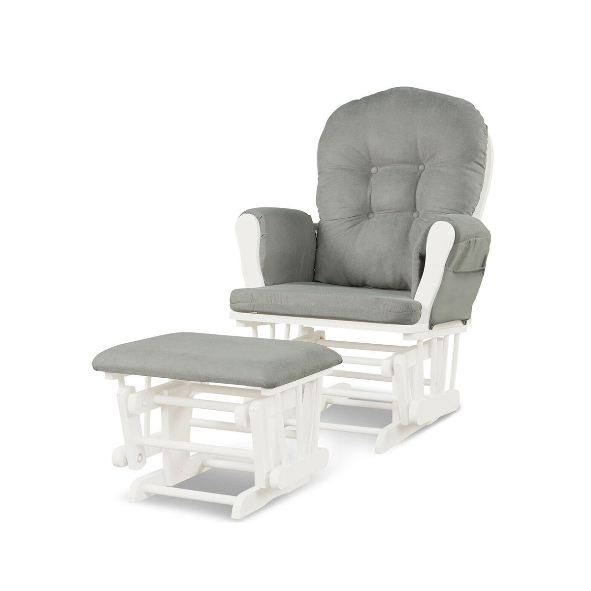 Wood Glider and Ottoman Set with Padded Armrests and Detachable Cushion, Light Gray - Gallery Canada