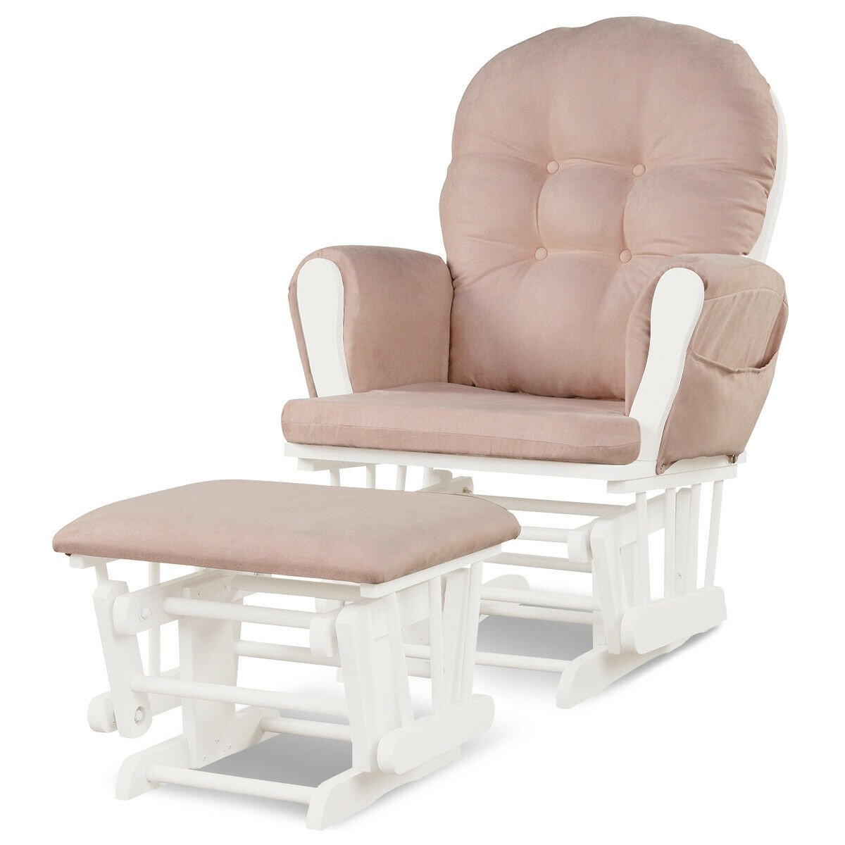 Wood Glider and Ottoman Set with Padded Armrests and Detachable Cushion, Pink Recliners   at Gallery Canada