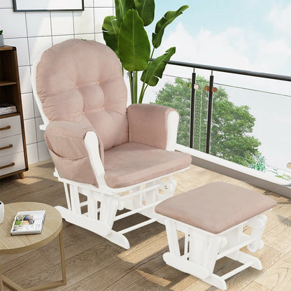 Wood Glider and Ottoman Set with Padded Armrests and Detachable Cushion, Pink Recliners   at Gallery Canada