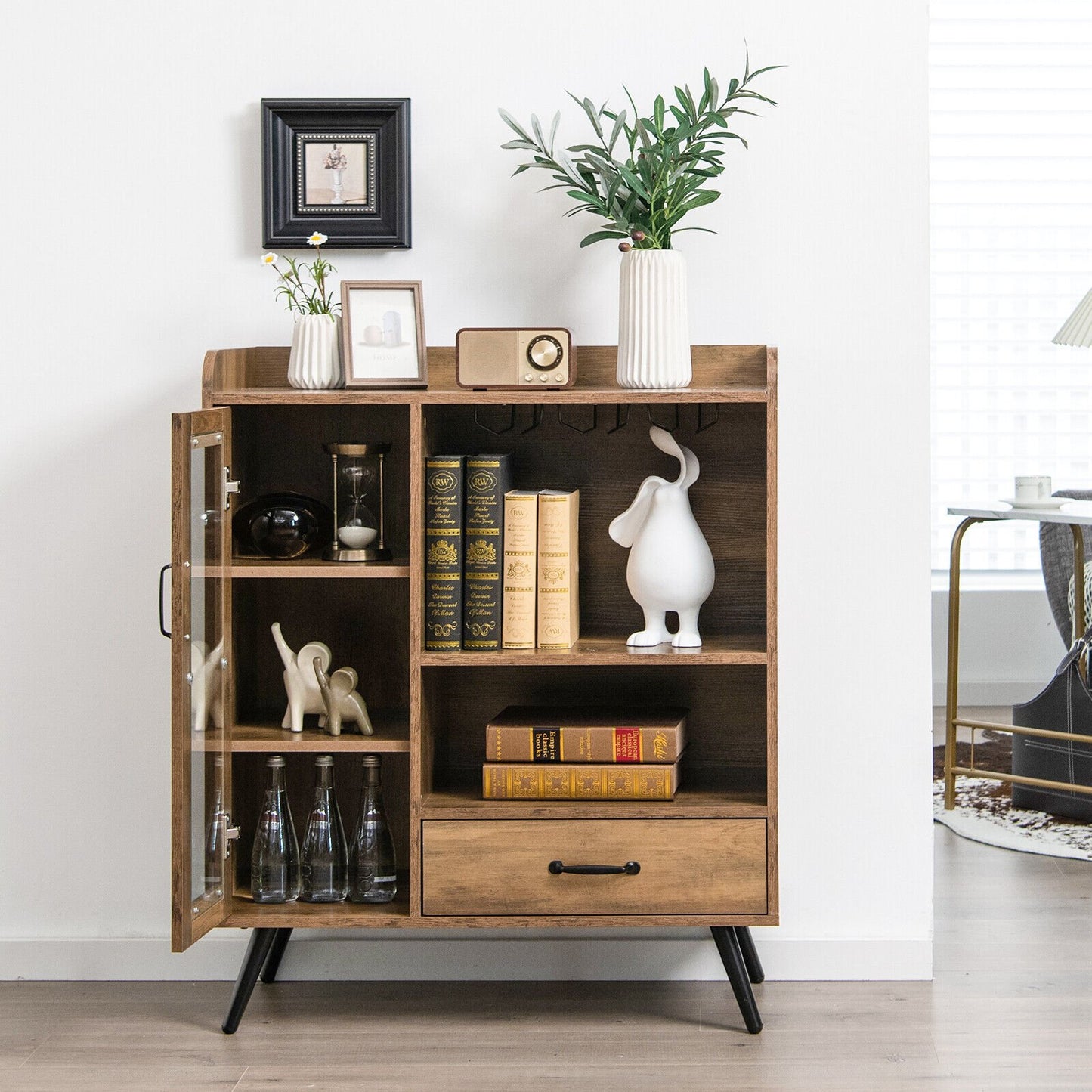 Buffet Sideboard with Removable Wine Rack and Glass Holder, Rustic Brown Sideboards Cabinets & Buffets   at Gallery Canada