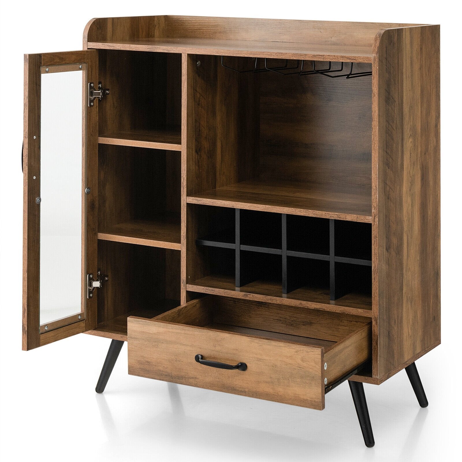 Buffet Sideboard with Removable Wine Rack and Glass Holder, Rustic Brown Sideboards Cabinets & Buffets   at Gallery Canada