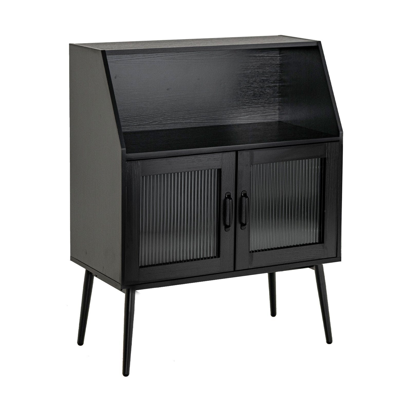 Kitchen Storage Cupboard Buffet Cabinet Sideboard with Open Cubby and 2 Glass Doors, Black Sideboards Cabinets & Buffets   at Gallery Canada