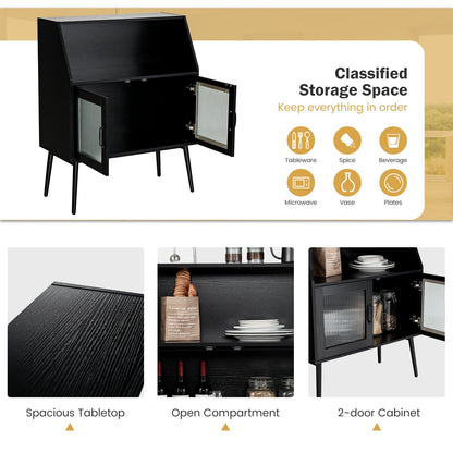 Kitchen Storage Cupboard Buffet Cabinet Sideboard with Open Cubby and 2 Glass Doors, Black Sideboards Cabinets & Buffets   at Gallery Canada