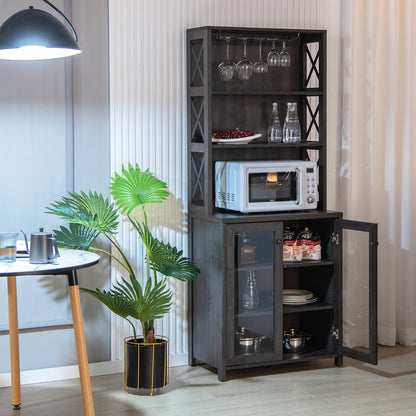 Tall Freestanding Bar Cabinet Buffet with Glass Holder and Adjustable Shelf, Gray Sideboards Cabinets & Buffets   at Gallery Canada