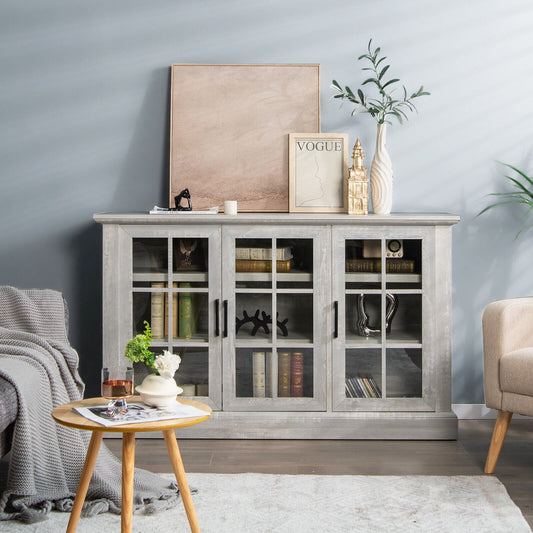 Farmhouse Buffet Cabinet with 3 Tempered Glass Doors, Gray Sideboards Cabinets & Buffets   at Gallery Canada