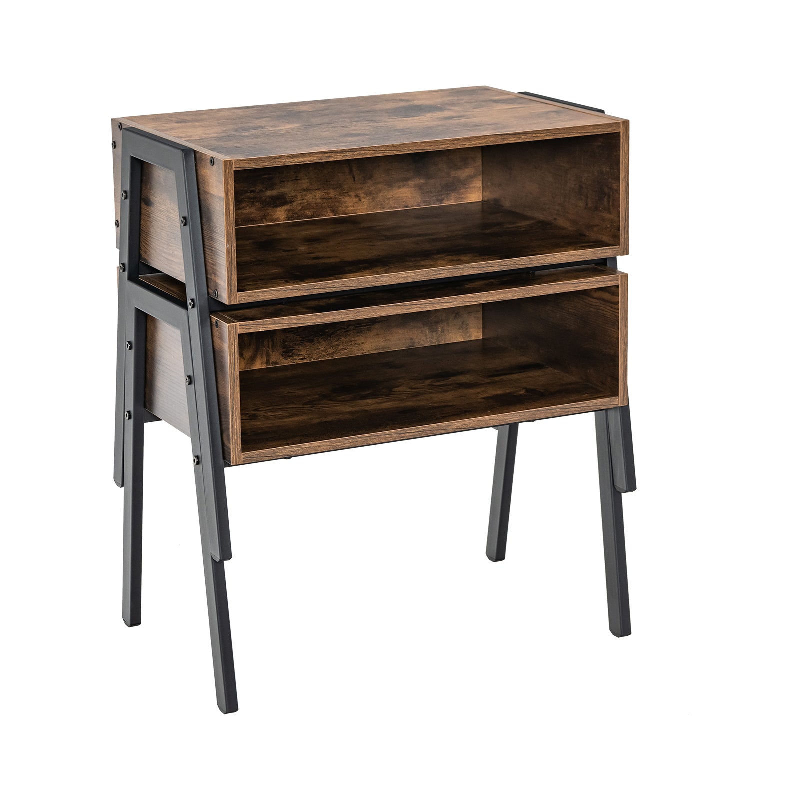 2 Pieces Stackable Night Stand Bedside End Table Set, Rustic Brown Nightstands at Gallery Canada