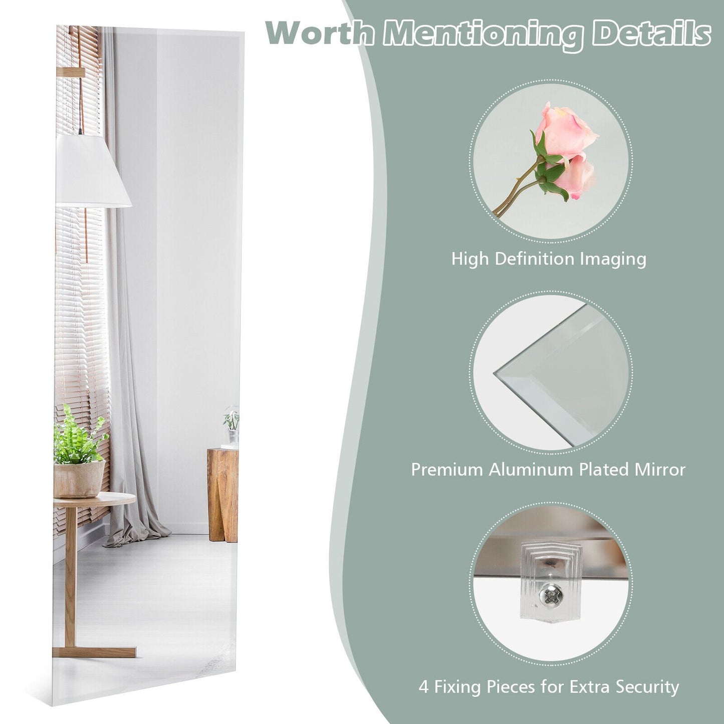 43 x 15 Inch Wall Mounted Frameless Full Length Mirror, Transparent - Gallery Canada