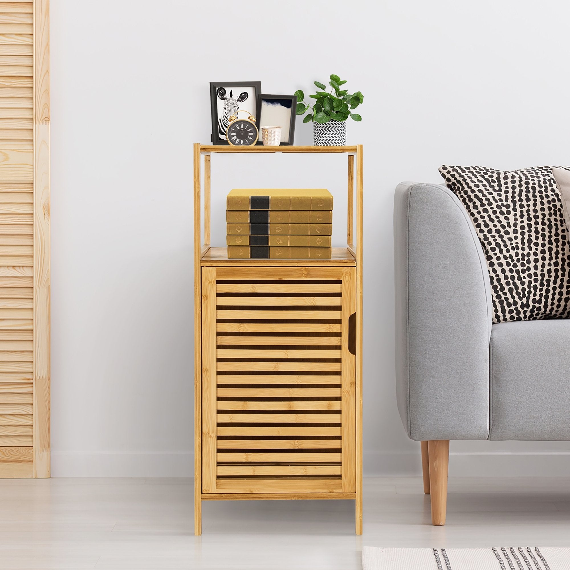 Bamboo Bathroom Storage Floor Cabinet with Door and Shelf Corner Cabinet, Natural Floor Cabinets   at Gallery Canada