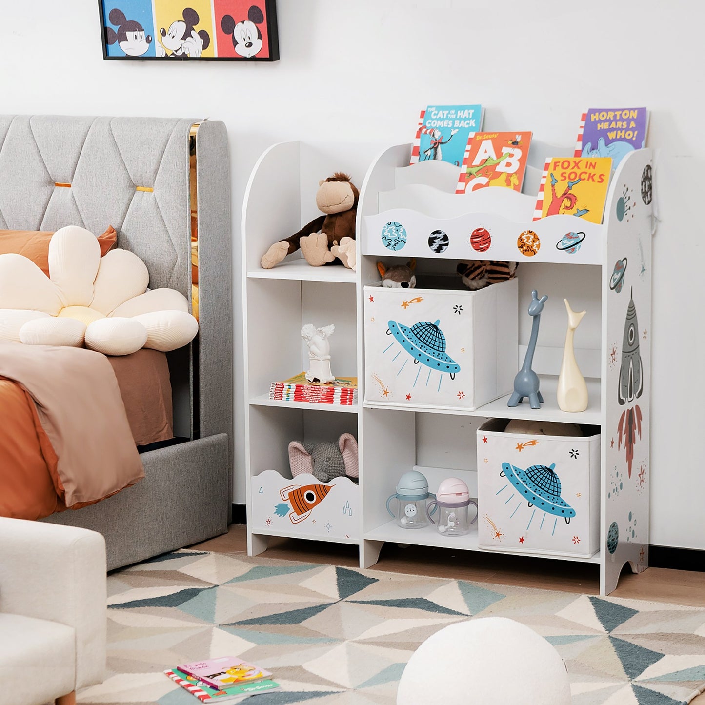 Kids Toy and Book Organizer Children Wooden Storage Cabinet with Storage Bins, White Kids Storage   at Gallery Canada