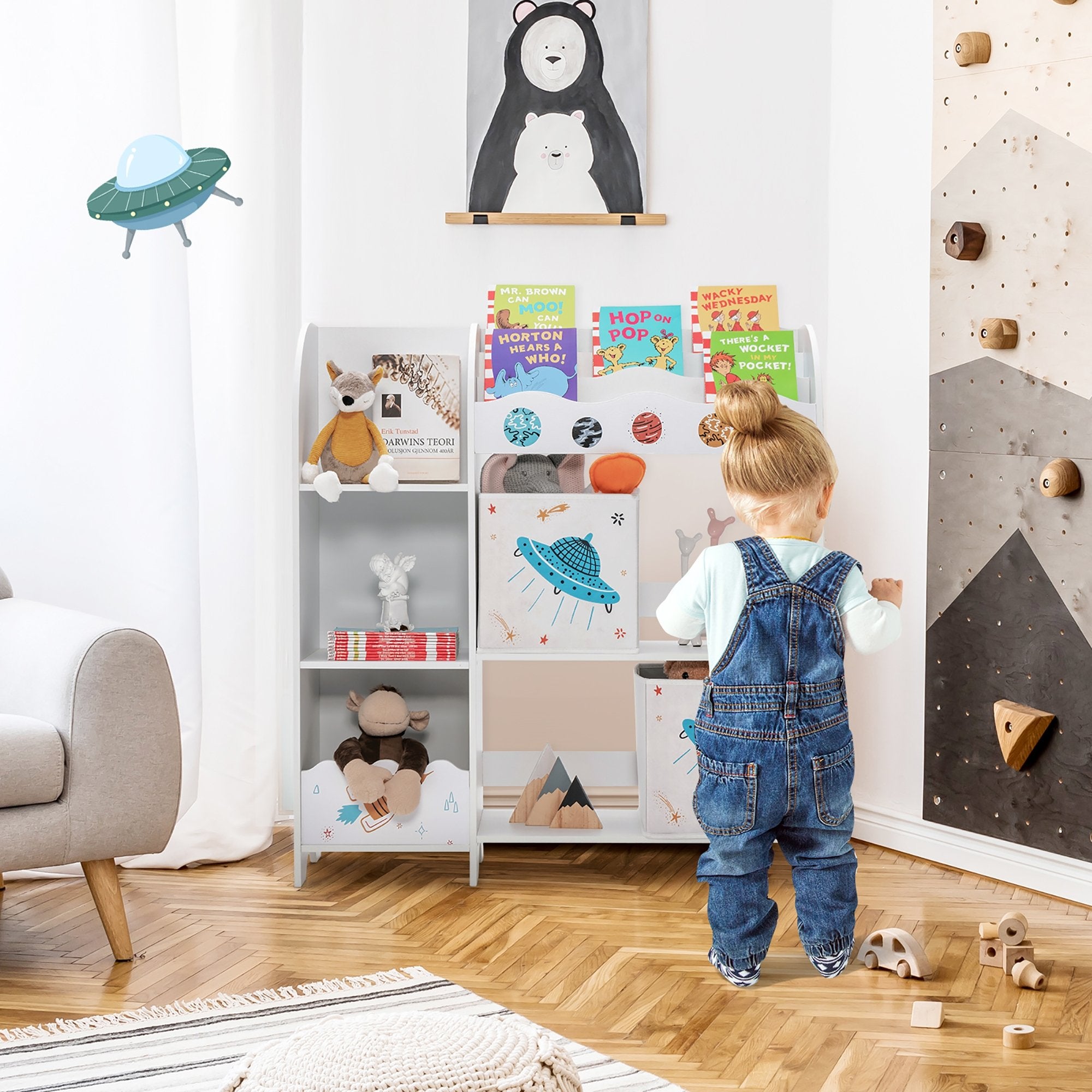 Kids Toy and Book Organizer Children Wooden Storage Cabinet with Storage Bins, White Kids Storage   at Gallery Canada