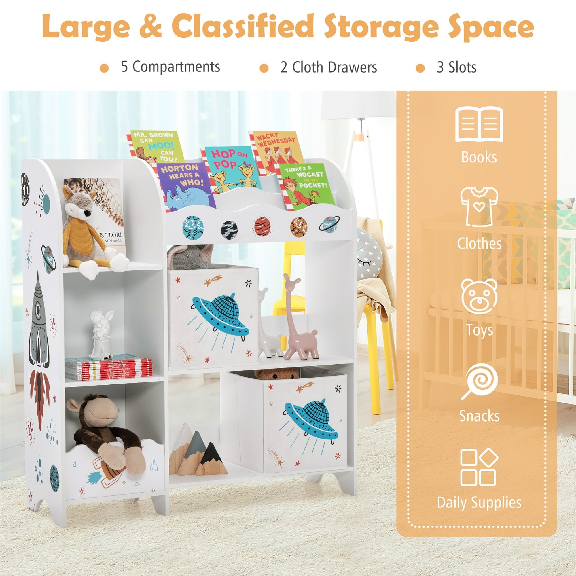 Kids Toy and Book Organizer Children Wooden Storage Cabinet with Storage Bins, White Kids Storage   at Gallery Canada