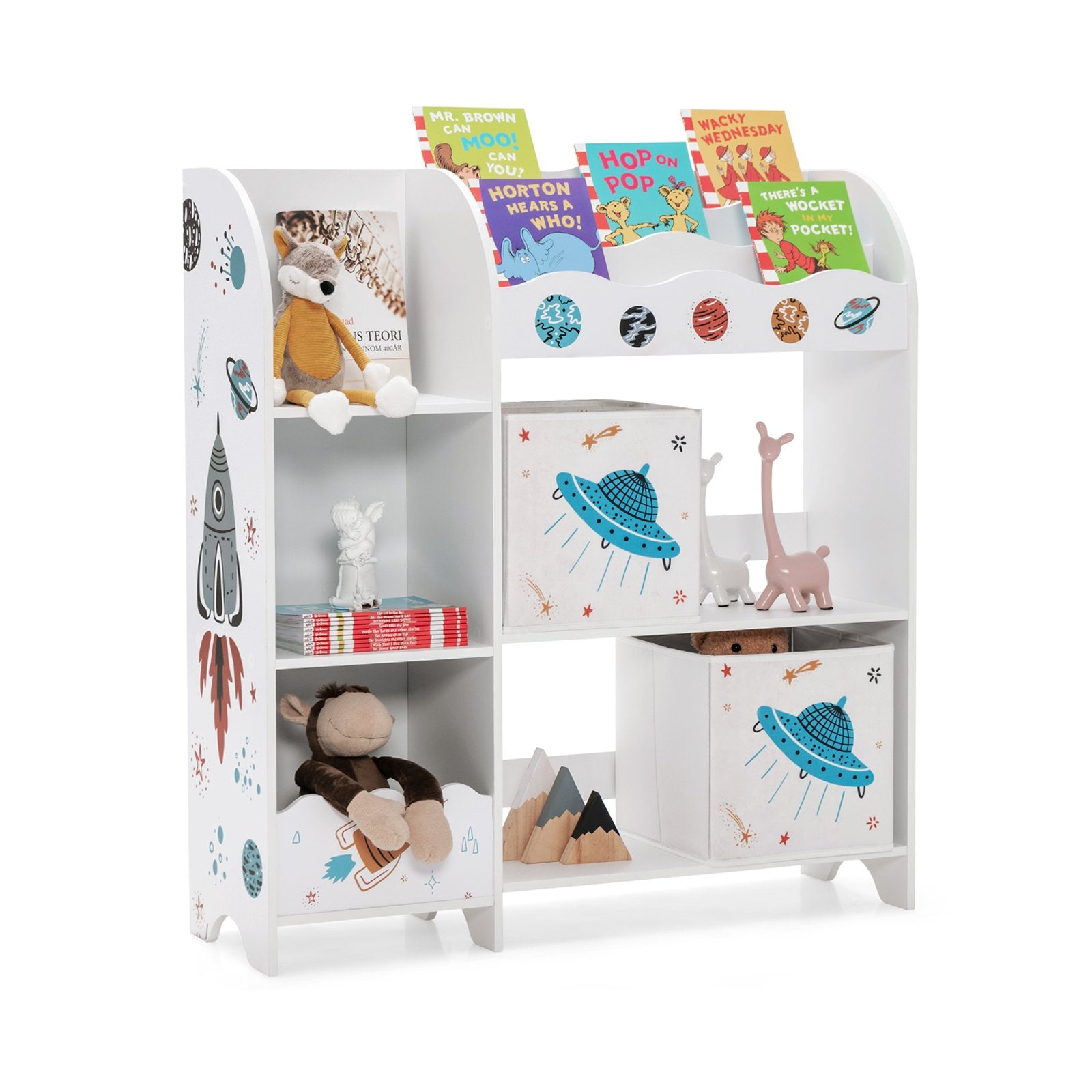 Kids Toy and Book Organizer Children Wooden Storage Cabinet with Storage Bins, White Kids Storage   at Gallery Canada