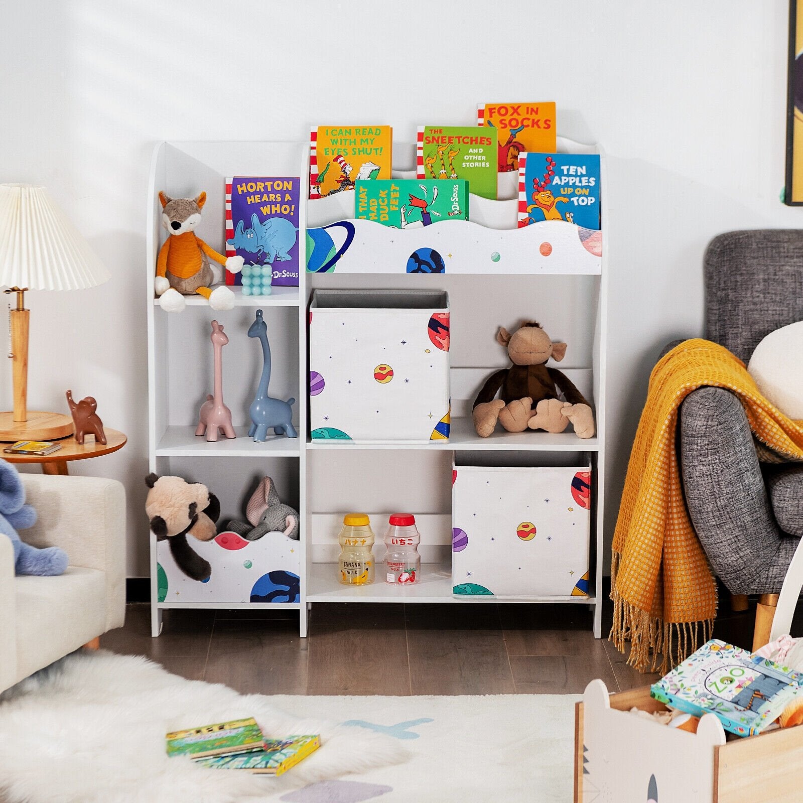 Kids Toy and Book Organizer Children Wooden Storage Cabinet with Storage Bins, White Kids Storage   at Gallery Canada