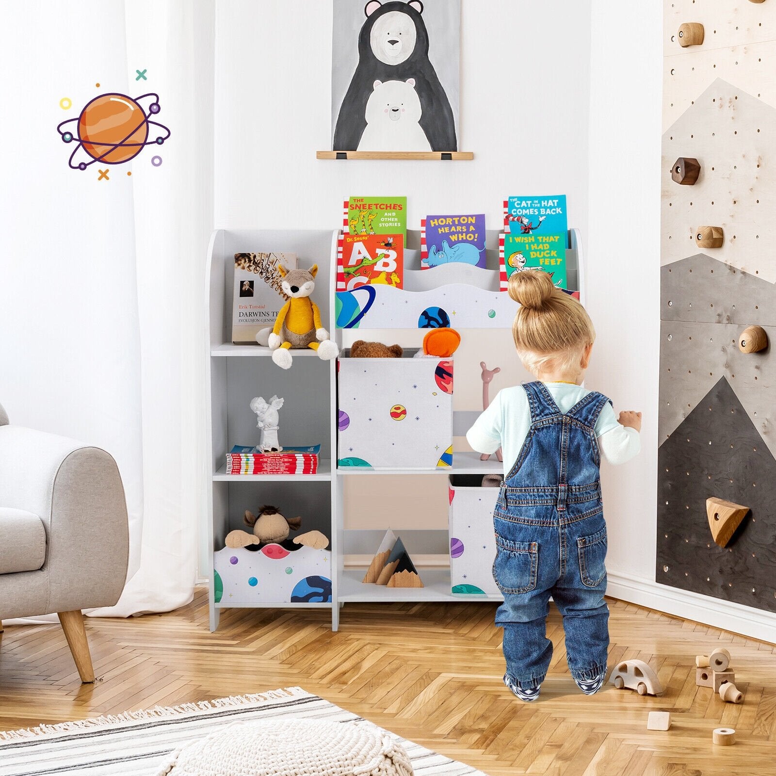 Kids Toy and Book Organizer Children Wooden Storage Cabinet with Storage Bins, White Kids Storage   at Gallery Canada