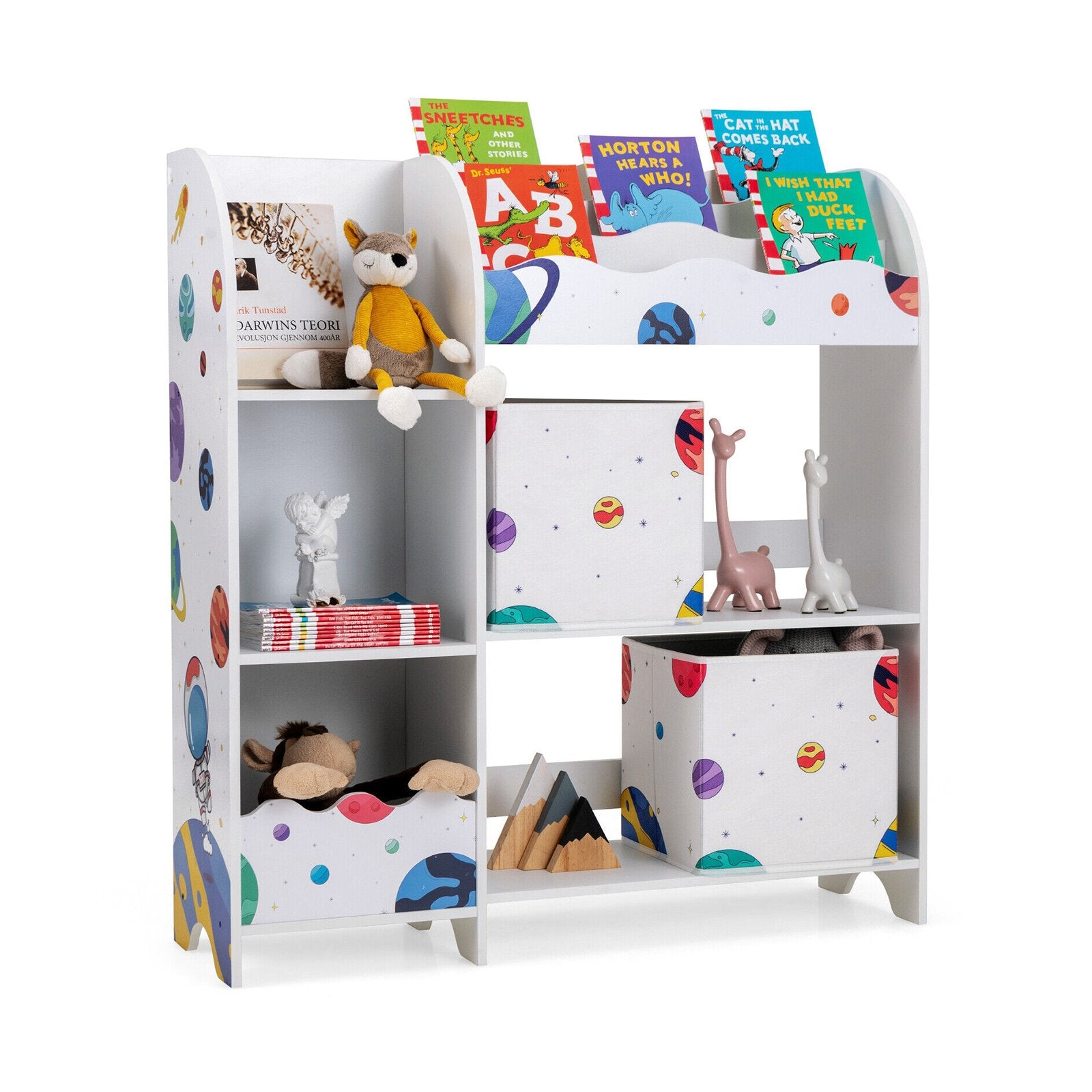 Kids Toy and Book Organizer Children Wooden Storage Cabinet with Storage Bins, White Kids Storage   at Gallery Canada