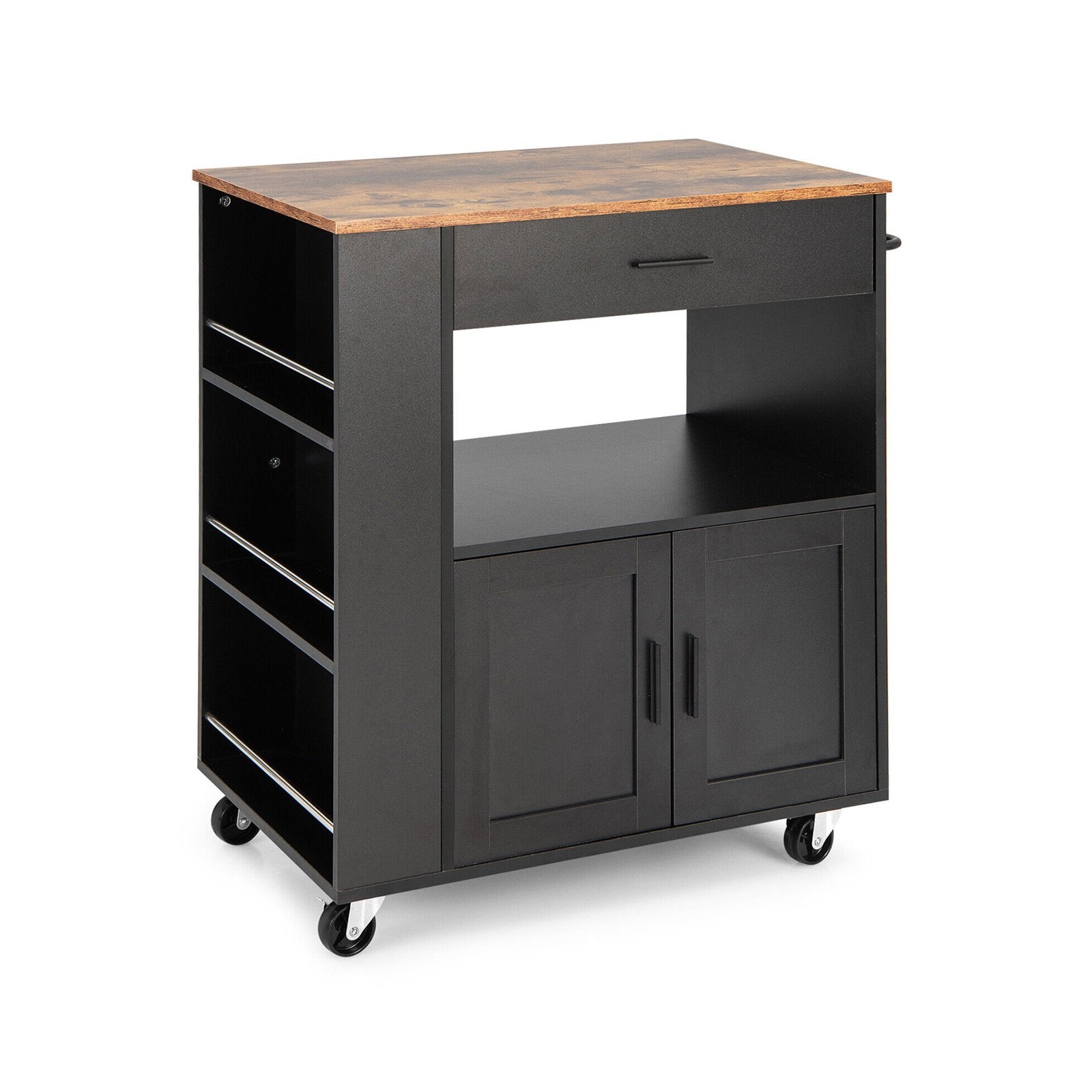 Kitchen Island Cart Rolling Storage Cabinet with Drawer and Spice Rack Shelf, Black Kitchen Islands & Carts   at Gallery Canada