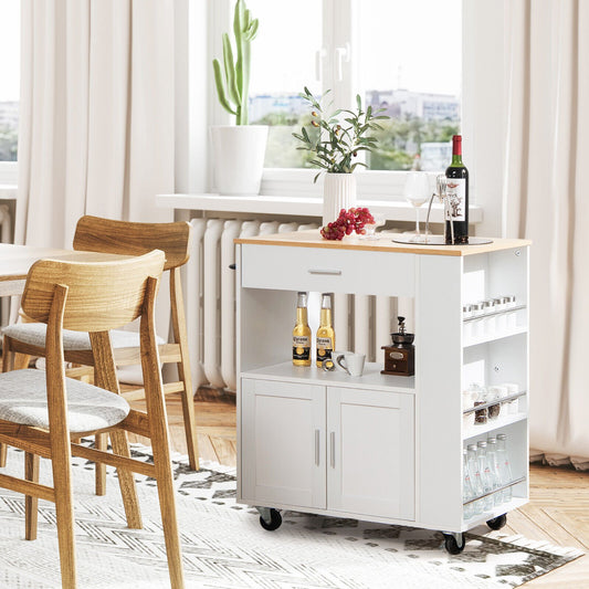 Kitchen Island Cart Rolling Storage Cabinet with Drawer and Spice Rack Shelf, White Kitchen Islands & Carts   at Gallery Canada