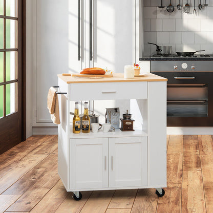 Kitchen Island Cart Rolling Storage Cabinet with Drawer and Spice Rack Shelf, White Kitchen Islands & Carts   at Gallery Canada