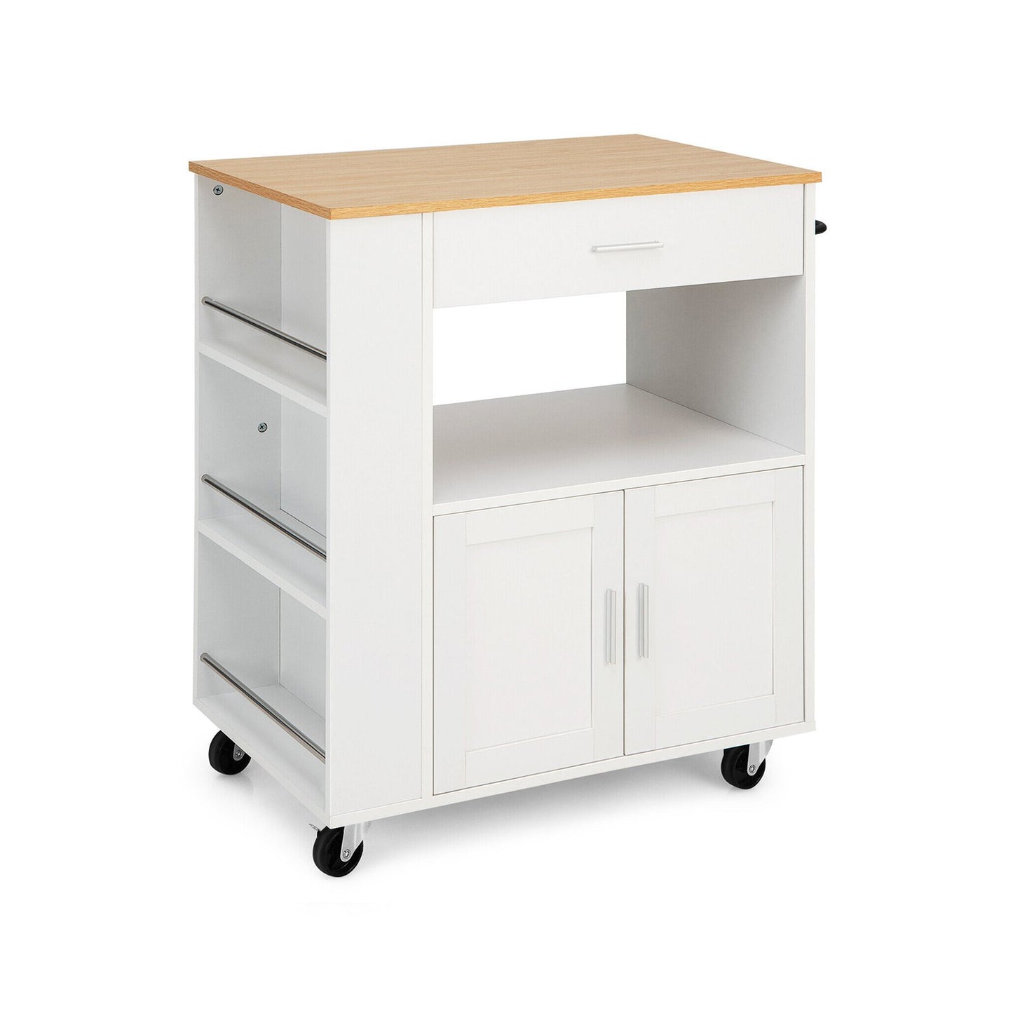 Kitchen Island Cart Rolling Storage Cabinet with Drawer and Spice Rack Shelf, White Kitchen Islands & Carts   at Gallery Canada