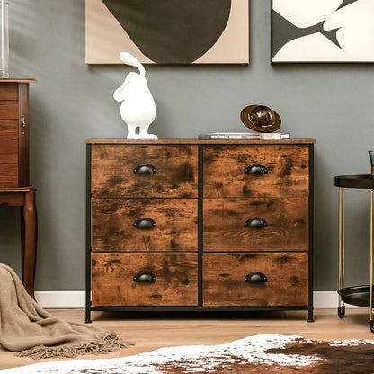 6 Fabric Drawer Storage Chest with Wooden Top, Rustic Brown - Gallery Canada