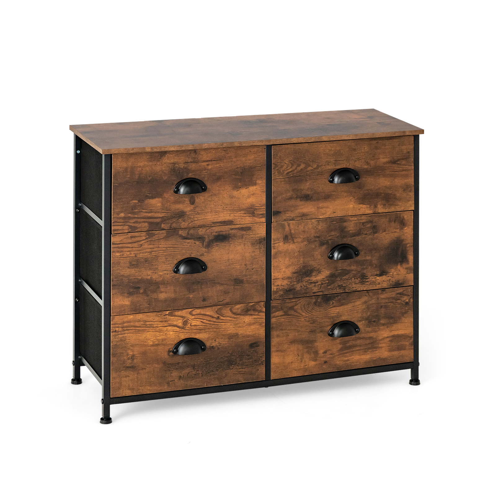 6 Fabric Drawer Storage Chest with Wooden Top, Rustic Brown Dressers & Chests   at Gallery Canada