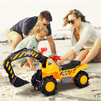 Ride on Push Car Bulldozer Digger Toy with Safety Helmet and Working Shovel, Yellow - Gallery Canada