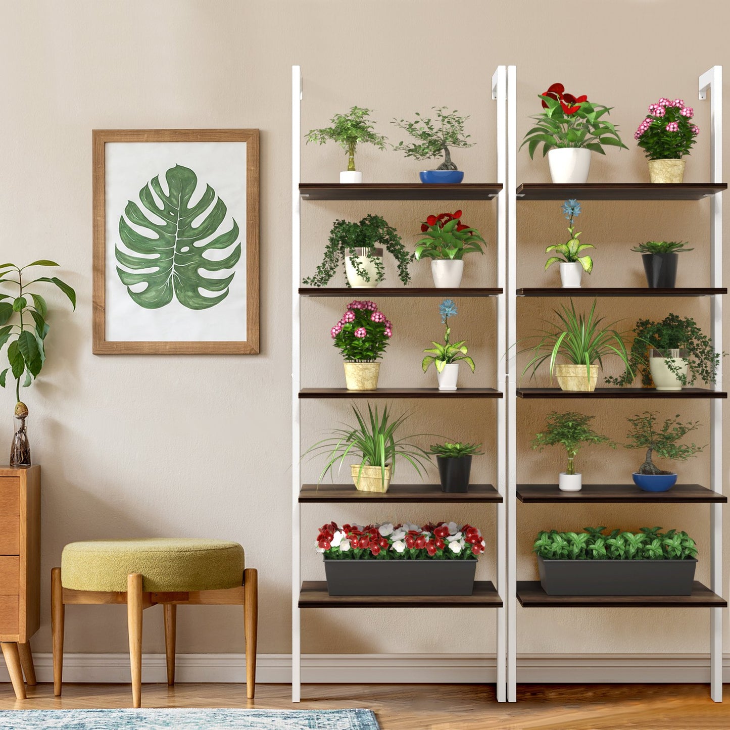 5-Tier Wood Look Ladder Shelf with Metal Frame for Home, White Bookcases   at Gallery Canada