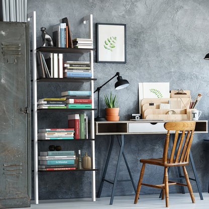 5-Tier Wood Look Ladder Shelf with Metal Frame for Home, White Bookcases   at Gallery Canada