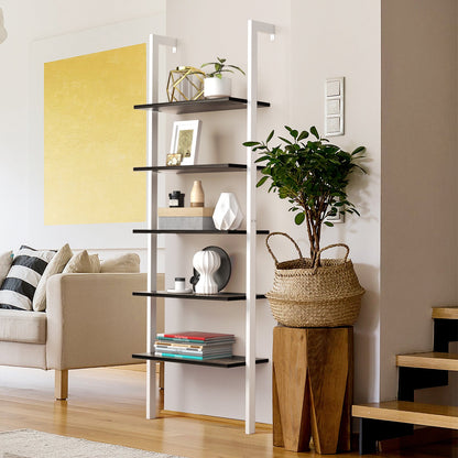 5-Tier Wood Look Ladder Shelf with Metal Frame for Home, White Bookcases   at Gallery Canada