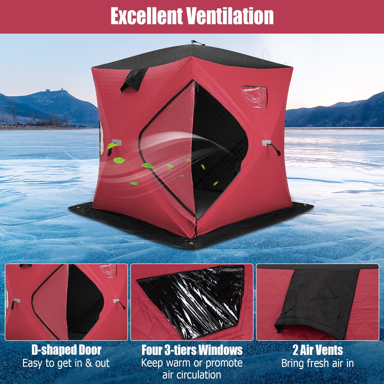 Portable 2 Person Ice Shanty with Cotton Padded Walls, Red - Gallery Canada