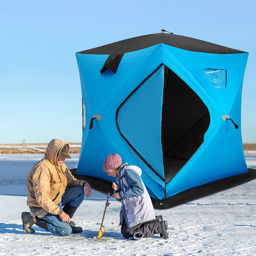 Portable 2 Person Ice Shanty with Cotton Padded Walls, Blue