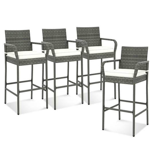 All Weather PE Rattan Bar Chairs Set of 4 with Armrests and Seat Cushions for Porch Backyard, Gray - Gallery Canada