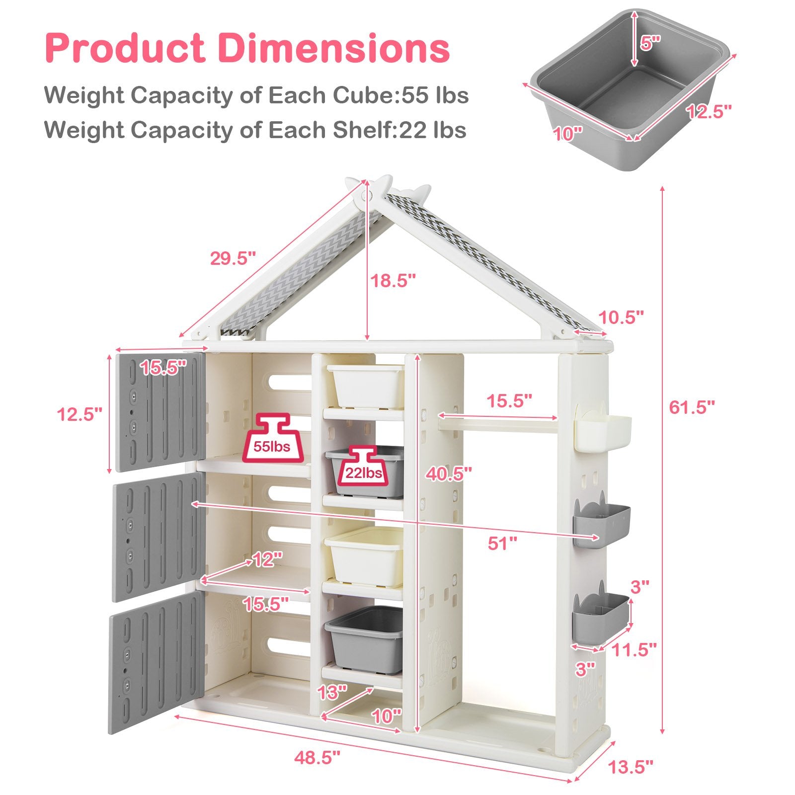 Kids Costume Storage Closet with Storage Bins and Shelves and Side Baskets for Kids Room, Gray Kids Storage   at Gallery Canada